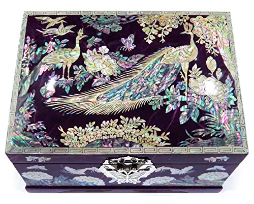 MADDesign Mother of Pearl Jewelry Box Multilevel Peacock Design - color: Purple