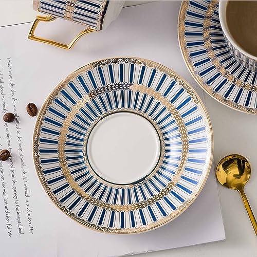 CwlwGO-Ceramic Coffe Cups and Saucer Sets,British Bone China Blue Gold Tea Cup and Saucers Service for 4,Gifts Box, China Tea Set, Tea Sets for Women and Adults. - color: Blue