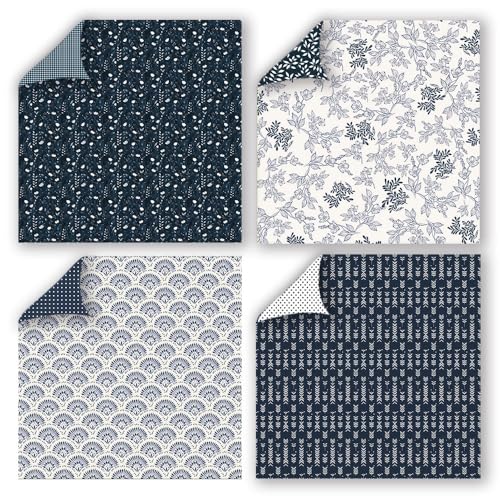 Gingham Scrapbook Paper 12x12 Blue,24 Sheets Double-Sided Boho Blue Floral Pattern CardStock Paper Pad Boho Tone Decorative Craft Papers for Holiday Cardmaking DIY Collage Papers. - color: PAD2120