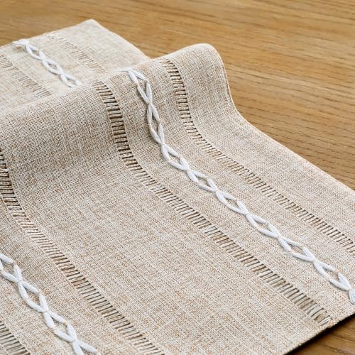 Wracra Cotton Linen Place Mats, Brown Embroidered Placemats Set of 8 - color: Hemstitched Brown, size: Placemats(Set of 8)