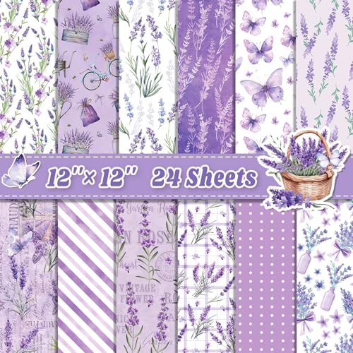 24 Sheets Lavender Scrapbook Paper 12''×12'' Double-Sided Pattern Paper