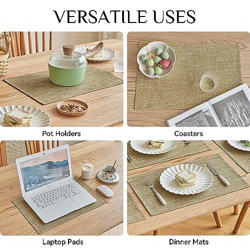 Softalker Faux Linen Cloth Placemats Set of 4-12 x 18 Inch, Khaki - color: Khaki, size: 4pc