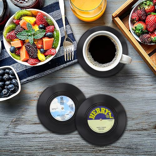 Funny Retro Record Coasters for Drinks with Vinyl Player Holder for Music Lovers,Set of 6 Conversation Piece Sayings Drink Coaster,Housewarming Hostess Wedding Registry Gift Ideas - style: A001