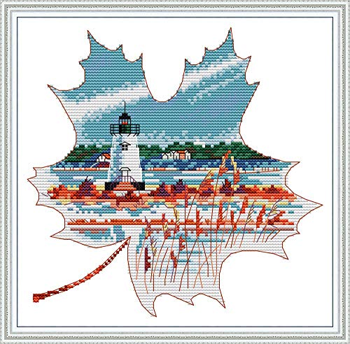 CROSSDECOR Stamped Cross Stitch Kits Pre-Printed in Aida Cloth Cross-Stitching 14CT Embroidery Starter Kits DIY Cross Stitch Kits for Adults,the View from the Maple Leaf 10.6×10.5in - color: the View from the Maple Leaf 10.6×10.5in