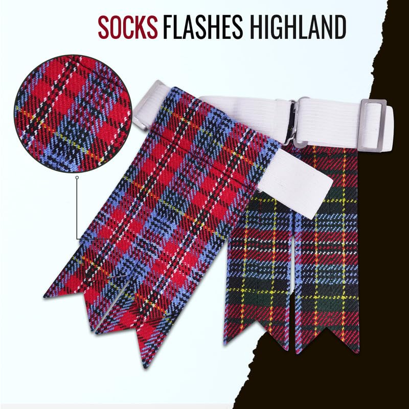 Kilt Flashes for Men with Heavy Buckle Adjusters, Plain & Tartan Kilt Sock Flashes. - color: Mcpherson
