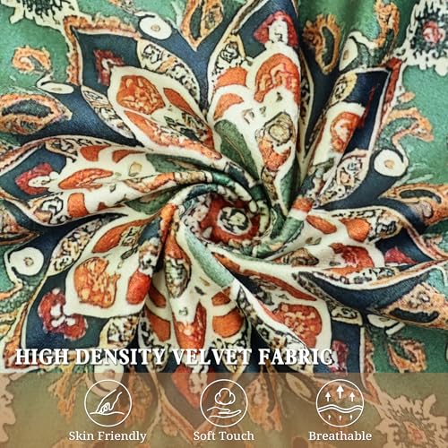 Boho Soft Velvet Throw Pillow Covers 18x18 in Vintage Pattern - color: Green, size: 18" x 18" (Pack of 2)