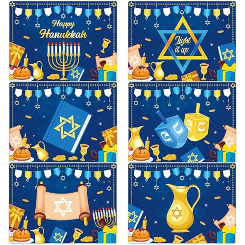Hanukkah Placemats Set of 6 Plastic Table Mat 17×13×0.04in - style: Hanukkah