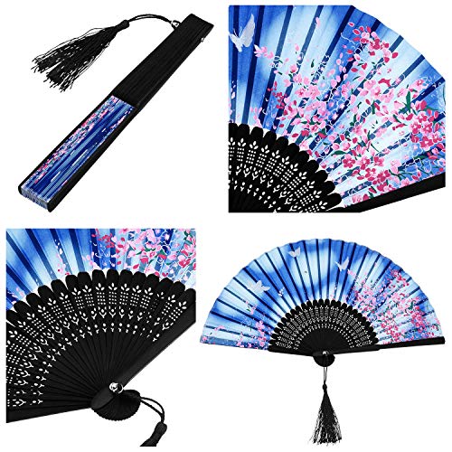 Chuangdi 12 Pcs Folding Hand Fans for Line Silk Dancing Fan, Cherry Blossom - style: Cherry Blossom