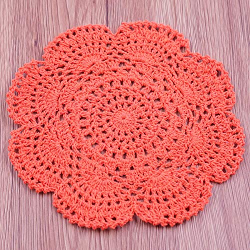Phantomon 8 Inch Doilies Crochet Round Lace Doily Handmade Placemats 100% Cotton Crocheted Coasters, Pack of 4 (Orange) - color: Orange
