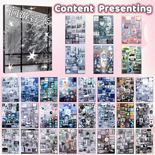 990Pcs Japanese Sticker Book for Journaling Adult, Cute Scrapbook Stickers - style: 990Pcs Grey Glimmers