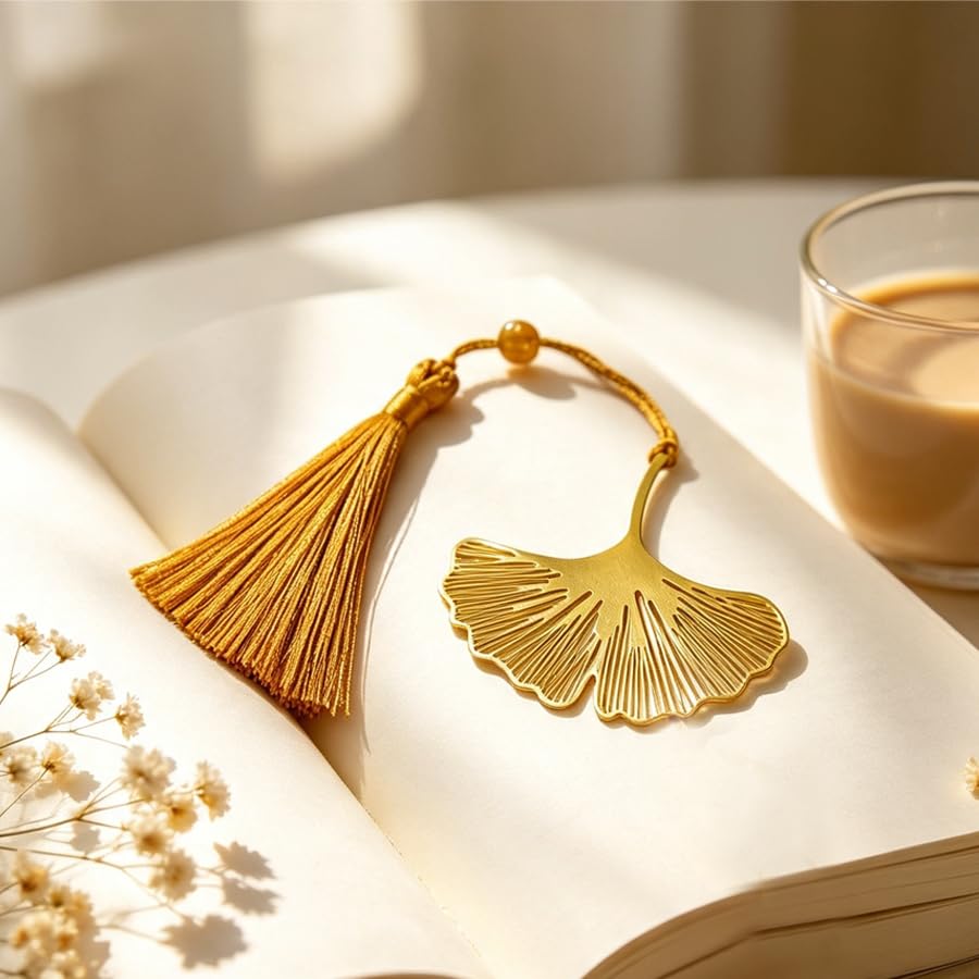 ARFUKA Bookmark Metal Ginkgo Bookmark Hollow Book Mark Leaf Bookmark with Tassel, Gifts for Women, Kids, Teens Girls, Readers and Book Lovers (Gold)