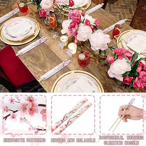 50 Pairs Cherry Disposable Bamboo Chopsticks Bulk Sleeved