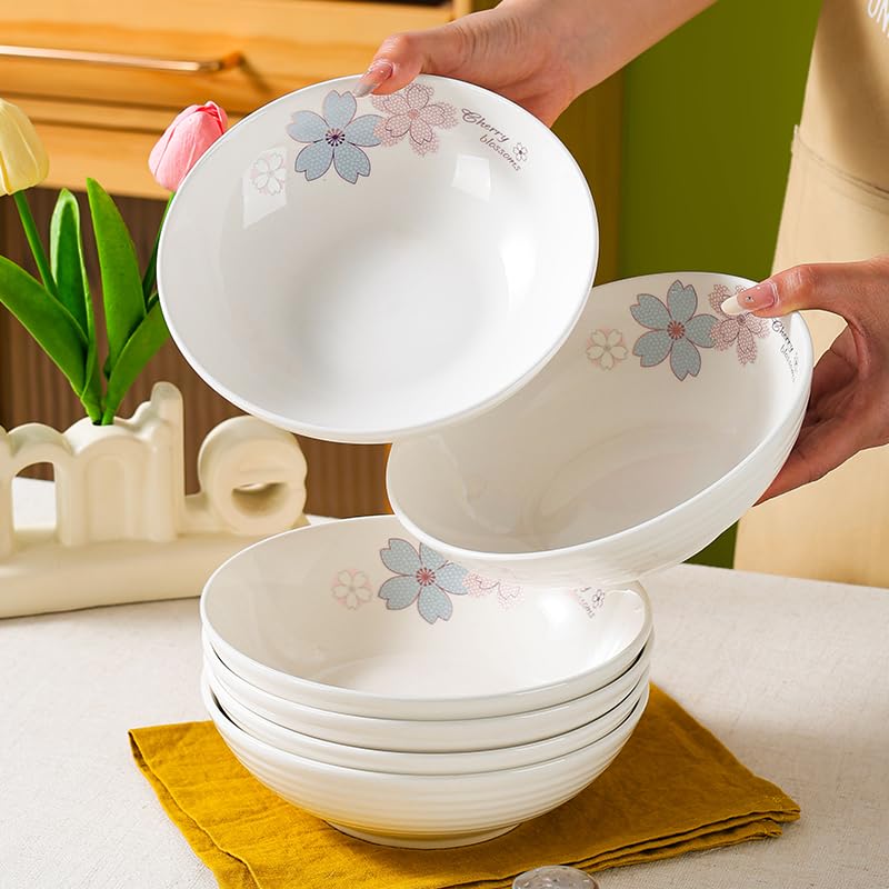 8 inches Ceramic Salad Bowl, Set of 2 - color: Blue Pink Cherry Blossoms, size: Colorful Ceramic Bowls-18 oz (2 pack)