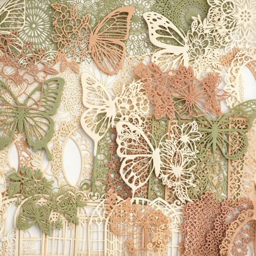 60PCS Vintage Lace Hollow Out Scrapbook Paper - 6 Assorted Themes Retro Decorative Craft Paper for Junk Journal, DIY Crafts, Scrapbooking, Card Making & Holiday Decor - color: Multicolor 17