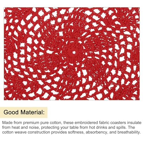 uxcell Crochet Doilies, 8Pcs 8" - Handmade Crochet Cotton Coaster, Round Lace Placemats with Floral Patterns for Wedding Party Decoration (Red) - color: Red