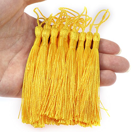VAPKER 100 Pieces Yellow Tassels 13cm/5-Inch Silky Handmade Soft Tassels Floss Bookmark Tassels with 2-Inch Cord Loop for Jewelry Making, DIY Projects, Bookmarks - color: E:yellow