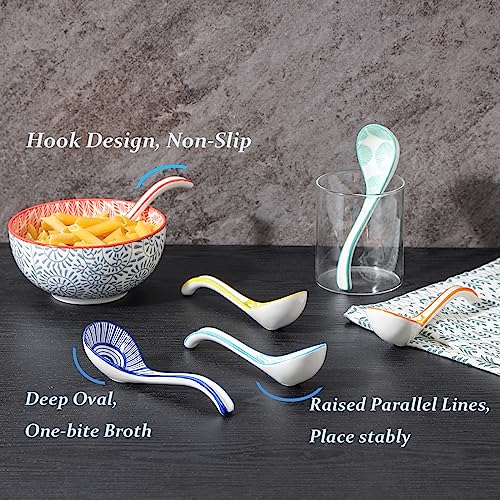 Selamica 6.3 Inch Chinese Soup Spoons, Set of 6, Assorted Colors - size: 6.3 Inch, style: Assorted Colors
