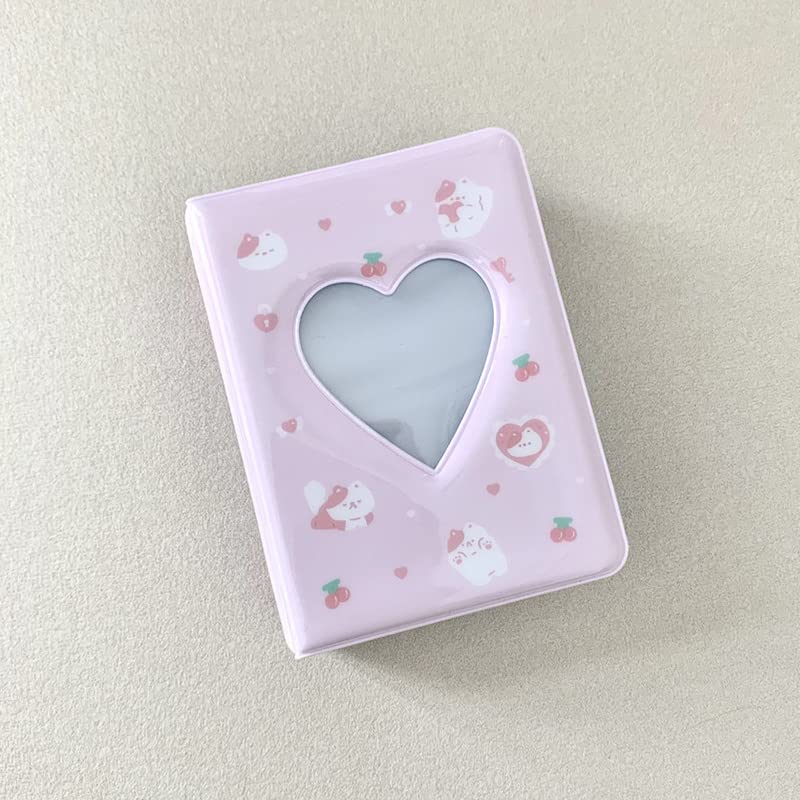 3 Inch Mini Photo Album, Heart Hollow Card Binder Photo Card Holder with Pendant 40 Pockets (pink white cat) - style: pink white cat