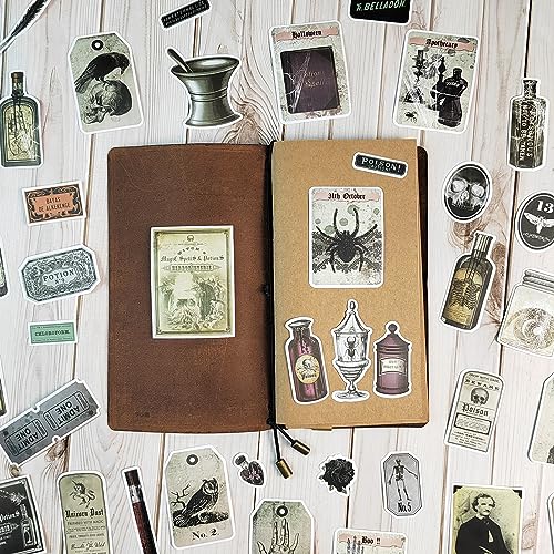 Prstincol 106 Pcs Potion Labels Stickers, Apothecary Sticker Dark Aesthetic Wine Bottle Sticker for Scrapbooking, Wicca Stickers for Junk Journal Bullet Journals DIY Crafts - style: Apothecary Potion Label 100 Pcs