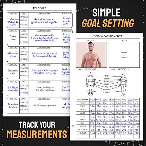 Nextnoid Hardcover Fitness & Food Journal - Nutrition & Workout Planner for Men & Women - A5(5.7" x 8.3") Sturdy Workout Log Book to Track Diet, Gym & Home Workouts - color: A.Black, style: Fitness & Meal