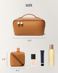 EACHY Travel Makeup Bag for Women, PU Leather Cosmetic Bag, Brown, Medium - color: F - Brown, size: Medium