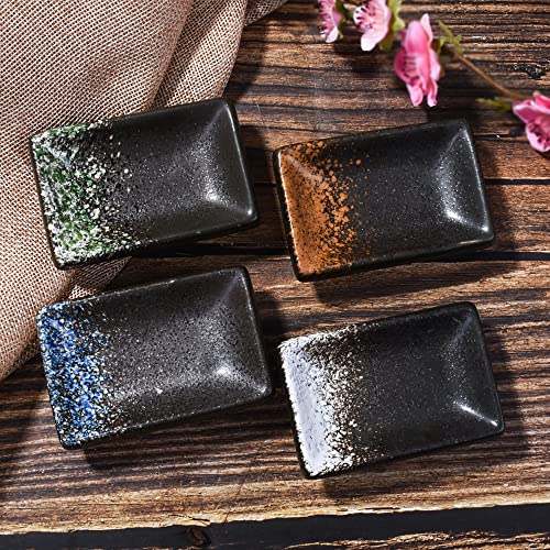 Ceramic Dipping Sauce Dish Set of 4, 3.35'' Rectangular Small Sushi Bowls - color: FX