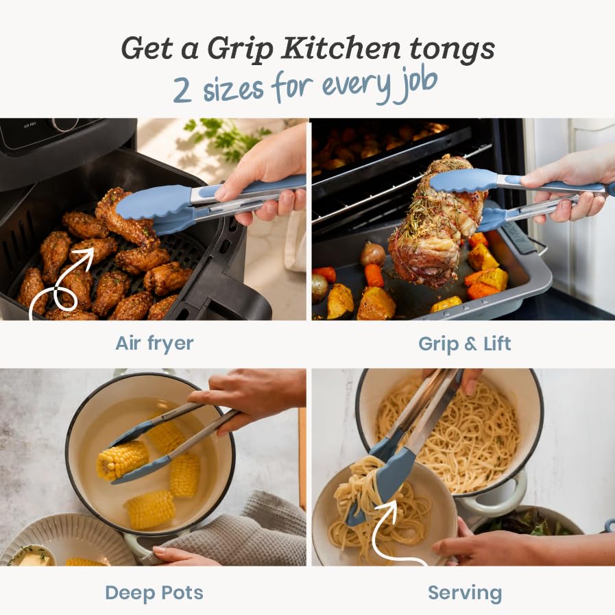 Starpack Get a Grip Silicone Kitchen Tongs (2-Pack, 9" + 12") - LFGB Non Toxic, 600°F Heat Resistant, BPA-Free - Heavy-Duty Stainless Steel, Locking - Dishwasher Safe for Nonstick Cookware - color: Light Blue, size: Set of 2 (9" & 12")