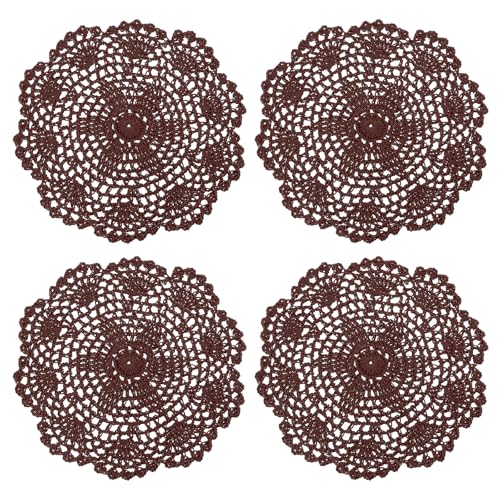 uxcell Lace Doilies, 4pcs 8" - Cotton Woven Round Crochet Coaster, Floral Design Fabric Handmade Placemat for Drink Wedding Party Decoration (Dark Chocolate) - color: Dark Chocolate