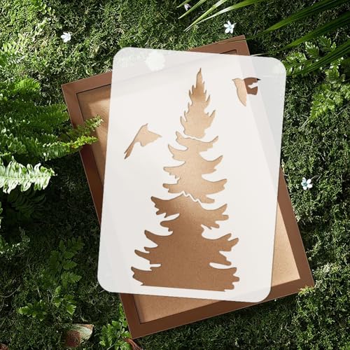 9Pcs Spliced Christmas Pine Trees & Deers Large Wall Stencils A4 Size Plastic Reusable Tree Templates for Painting on Wood Wall Fabric Glass Furniture, Christmas DIY Home Decor Stencils - style: Pine Tree B
