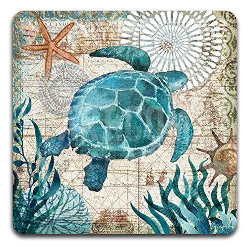 Marine Life Square Coaster Set - Made of Recycled Rubber - Set of 4 - color: Marine Life