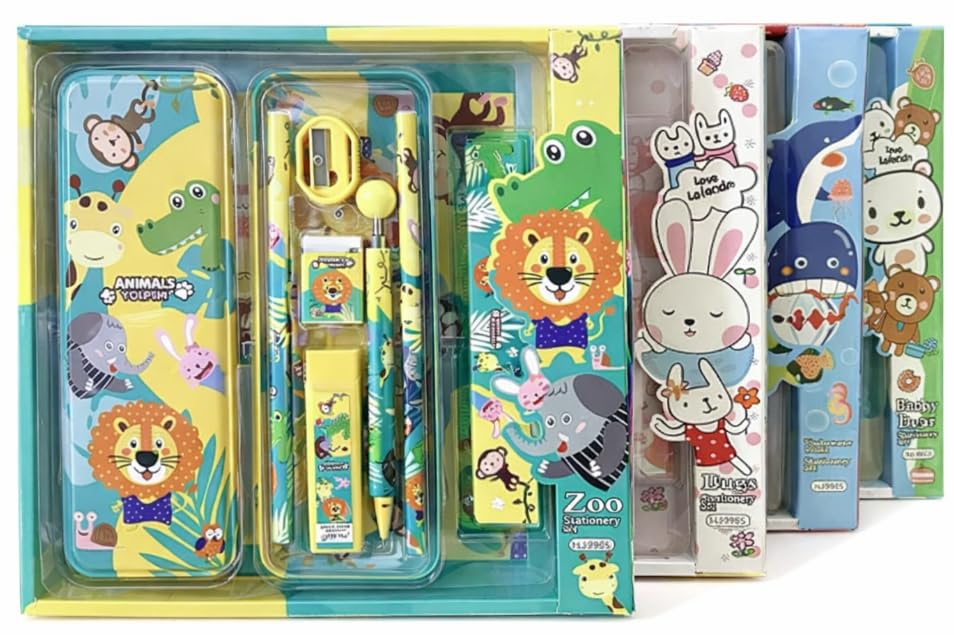 7-In-1 stationary set for kids birthday return gifts (Bear)