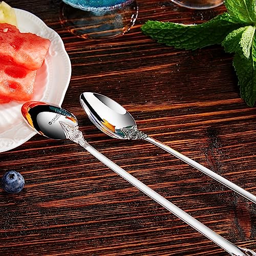 KEAWELL Luxurious 4-Piece 9-Inch Iced Tea Spoon Set (Silver) - color: Silver