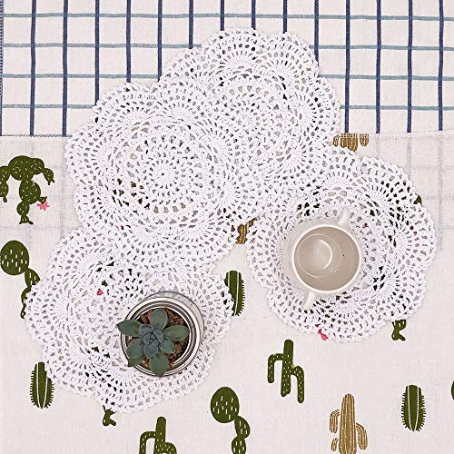 Phantomon 8 Inch Doilies Crochet Round Lace Doily Handmade Placemats 100% Cotton Crocheted Coasters, Pack of 4 (White) - color: White