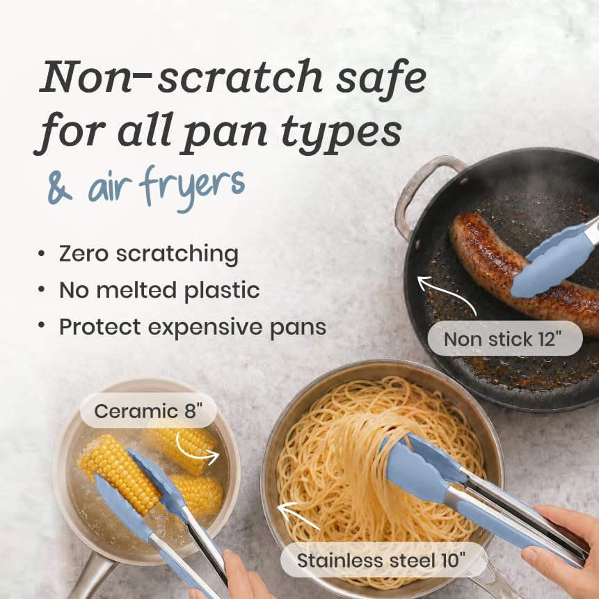 Starpack Get a Grip Silicone Kitchen Tongs (2-Pack, 9" + 12") - LFGB Non Toxic, 600°F Heat Resistant, BPA-Free - Heavy-Duty Stainless Steel, Locking - Dishwasher Safe for Nonstick Cookware - color: Light Blue, size: Set of 2 (9" & 12")
