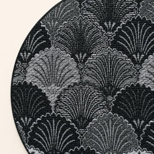 Art Deco Coasters Set of 6 with Holder, Black - color: Black