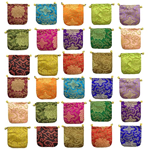 NHW Brocade Embroidery Drawstring Jewelry Bag Purse Pouch size about 4.3 * 4.3 inches