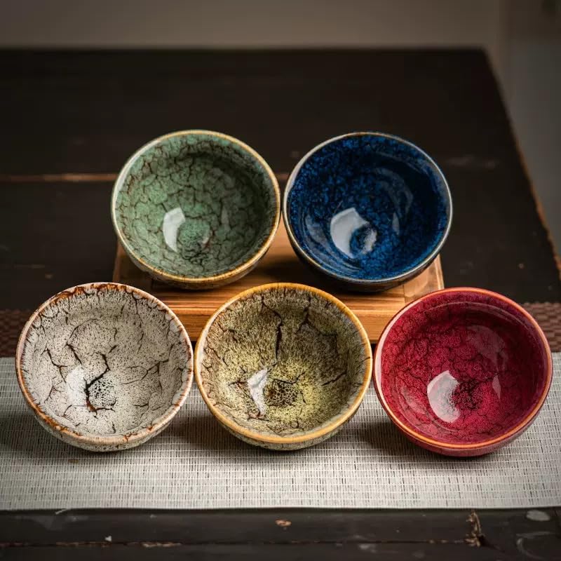 chinese tea cups,gongfu Ceramic Teacup Set, 4.06 oz (120 ml), Set of 5, 5 Colors