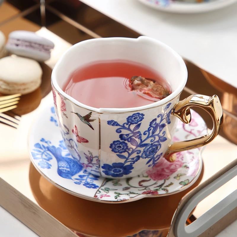 KAMMAK Tea Cups and Saucers Set of 2, 8 oz Porcelain Coffee Cups, YX018 - size: 8CZYX018