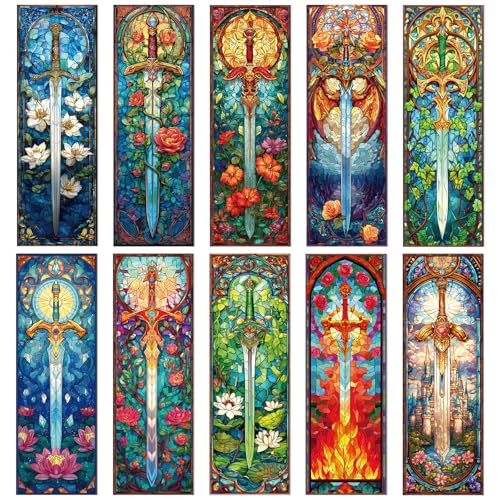 Sword Stained Glass Transparent Bookmark - Wxiben 10 Pcs Cool Sword Transparent PVC Bookmark Fantastic Floral Book Mark Page Clips Gifts for Women Men Book Lovers Teacher Student Bookish Readers - style: Sword Stained Glass