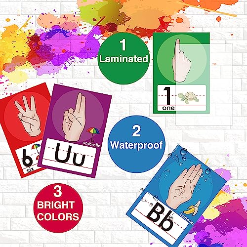 36 Pieces ASL Alphabet Line Bulletin Board Set ABC Number Sign Language Flash Cards Wall Decorations for Pre-School Kindergarten Elementary Classroom Nursery Homeschool (Bright Colors) - color: Bright Colors
