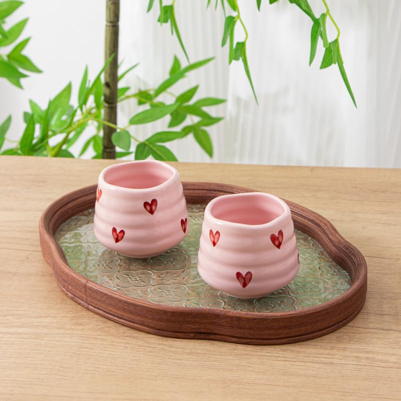 Ceramic Tea Cup Set, 5OZ Espresso Cups, Pink Love, Set of 4 - color: Pink Love