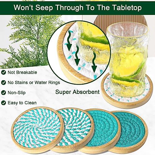 Eykao Bamboo Coasters for Drinks, Absorbent Coaster Sets of 5, Woven Drink Coasters for Coffee Table, Housewarming Gift for Farmhouse Home Decor,4 inches (Lake Blue Series) - color: Lake Blue