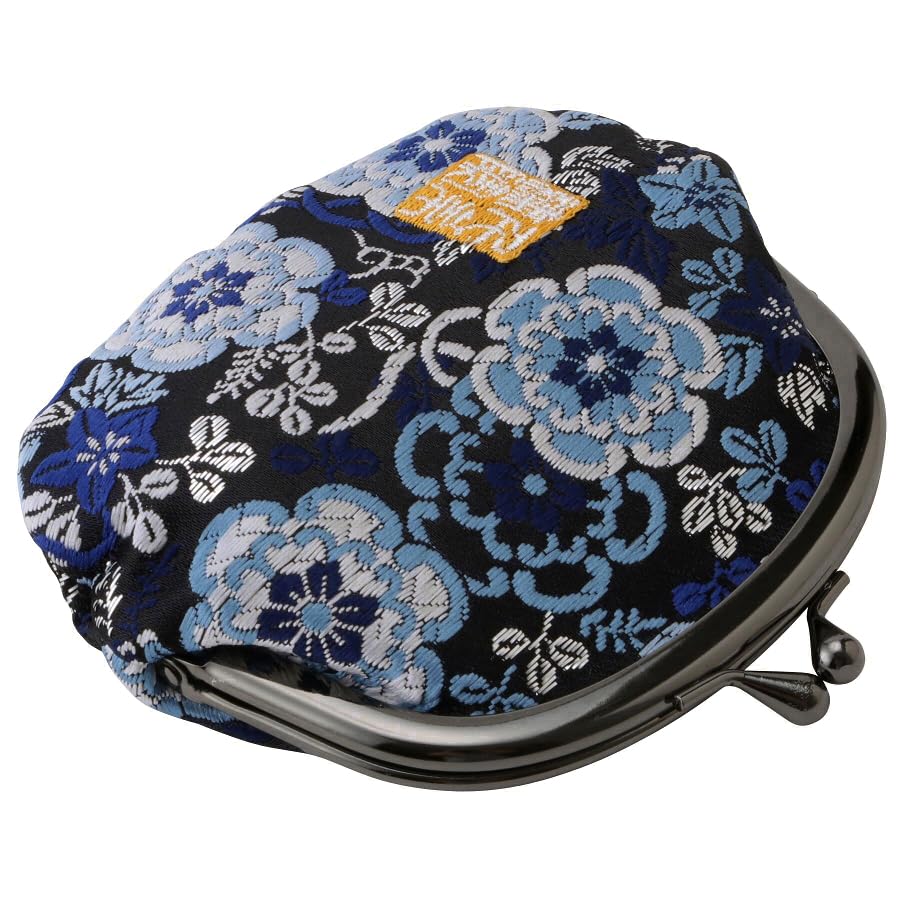 Nishijin brocade round clasp purse/coin purse with lining, size L. (Kurorurisaika) - color: Kurorurisaika