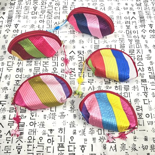 Korean Coin Purse, Traditional Saekdong Wallet with Knot Tassel, Colorful Pouch for Coins and Cards, Quilted Zipper Bag, Handmade Accessory, Random Color