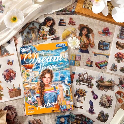 Colorful Dreamweave Warm Brown Chat Sticker Scrapbooking Supplies for Junk Journal, 20 Sheets PET Stickers - Vintage Journaling Stickers - color: Colorful Dreamweave