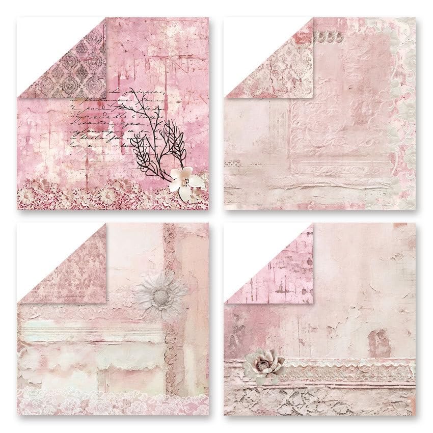 Pink Lace Scrapbook Paper Vintage Flower Pattern Papers Pad 12×12,24 Sheets Double-Sided Bobo Floral Scrapbooking CardStock Paper Pad for Holiday Cardmaking DIY junk Journal Papers. - color: Pink