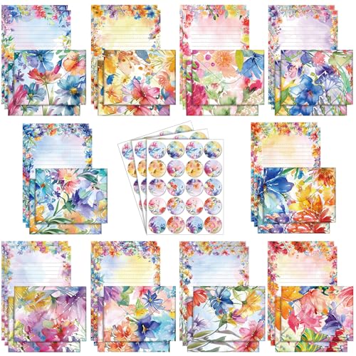 TaoBary 160 Pcs Bright Floral Stationery Paper and Envelopes Set - size: 5.5 x 8.25 Inch, style: Bright Floral
