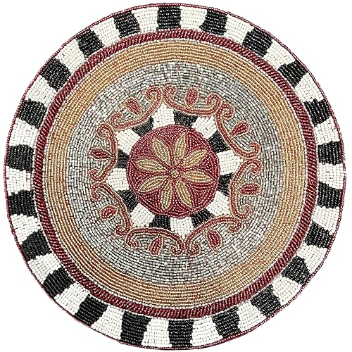 Beaded Placematss for Dining Table, 13 Inches Beaded Placemats for Farmhouse Decor and Kitchen Table Décor, Round Table Mats Set of 1 for Dining Tables, Non-Slip Place mats - ALPHA Living HOME - color: Red Black, size: Set of 1