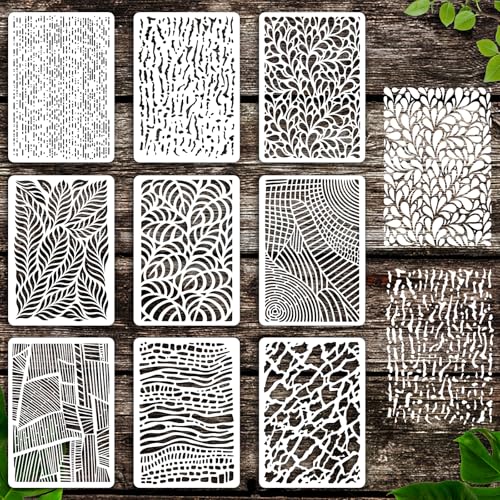 9Pcs Tree Leaf Texture Stencil PET Painting Templates Leaves Inlay Border Stencils for Furniture Reusable DIY Craft for Wall Wood Fabric Canvas Paper Home Decor - color: leaf texture