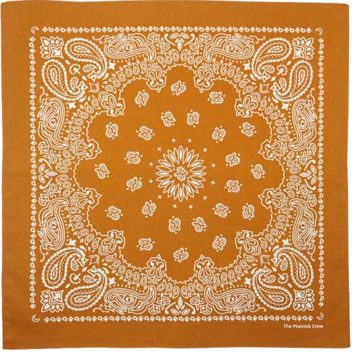 The Peacock Crew Premium Soft Cotton Bandanas Pack for Men and Women Paisley 22 x 22 inches - color: Pack of 10 Honey Ginger
